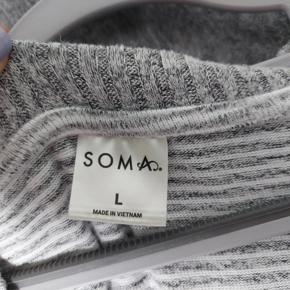 Soma Sleep Shirt Dress L Gray Striped Loungewear V Neck Long Sleeve Stretch Soft